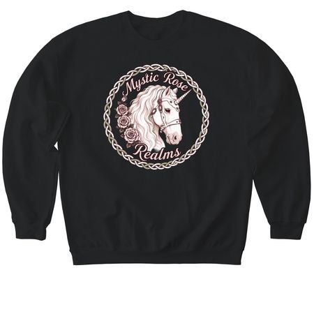 Mystic Rose Realms, a Black Softstyle Crewneck Sweatshirt