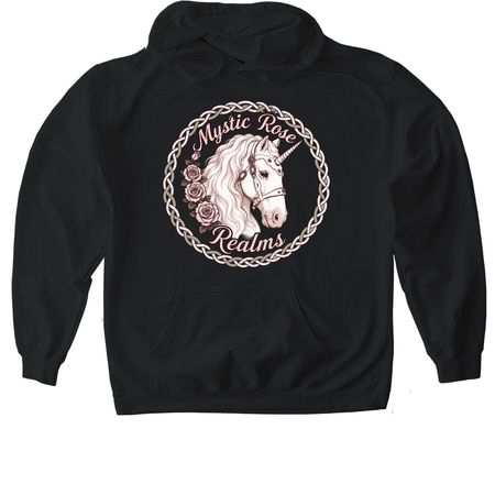 Mystic Rose Realms, a Black Gildan Softstyle Pullover Hoodie