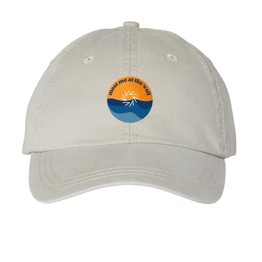 Meet Me at the Well Hat, a Stone Printed Pigment Dye Baseball Cap
