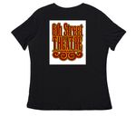 Salmon-A-rama Merch, a Black Women's Relaxed V-Neck Tee (back-view)