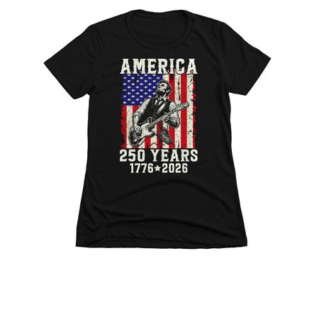 Abraham Lincoln Playing Guitar 4th July 250th, a Black Women's Slim Fit Tee