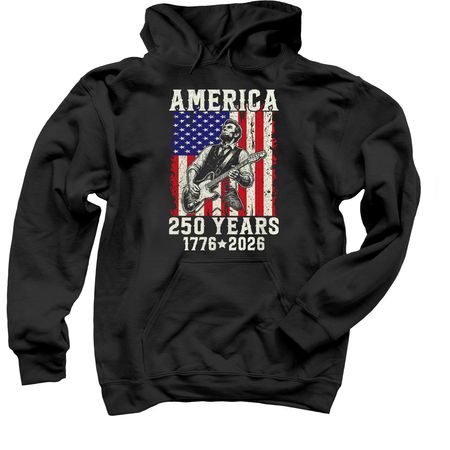 Abraham Lincoln Playing Guitar 4th July 250th, a Black Pullover Hoodie