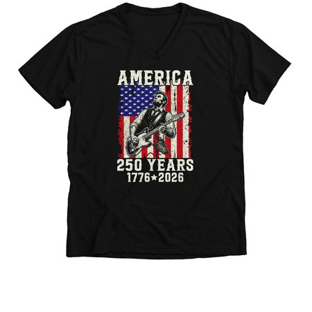 Abraham Lincoln Playing Guitar 4th July 250th, a Solid Black Blend Premium V-Neck Tee