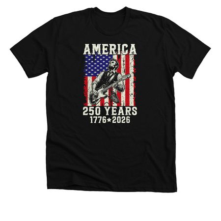 Abraham Lincoln Playing Guitar 4th July 250th, a Solid Black Blend Premium Unisex Tee