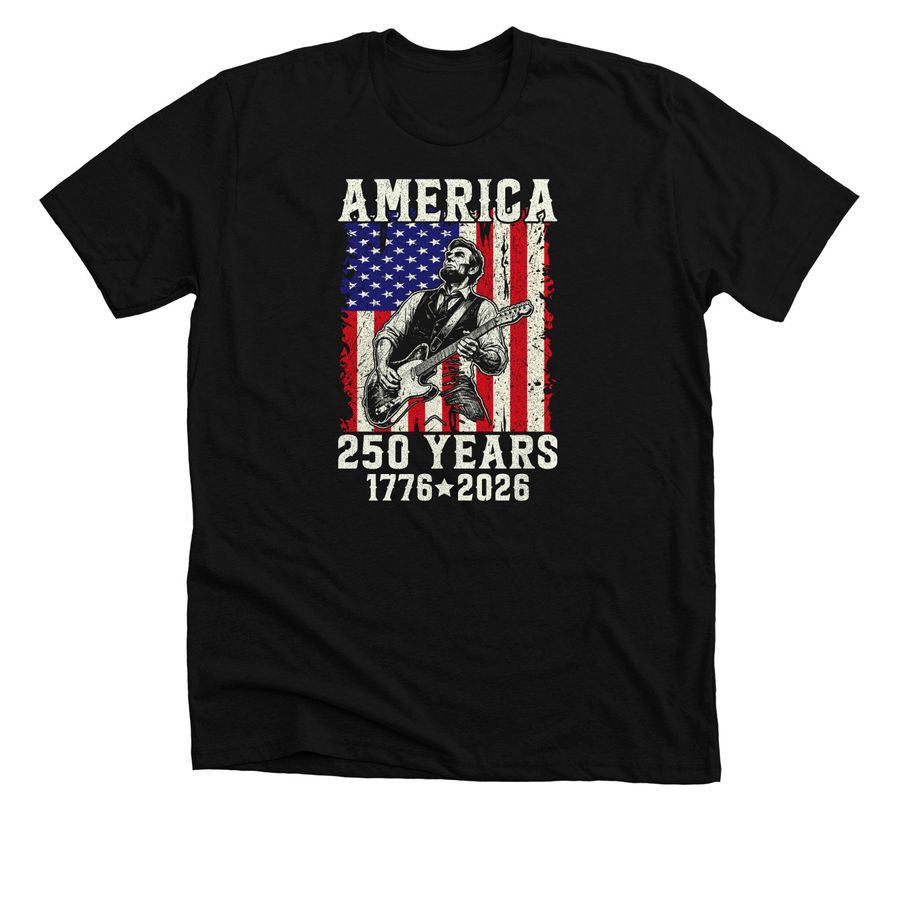 Abraham Lincoln Playing Guitar 4th July 250th, a Solid Black Blend Premium Unisex Tee