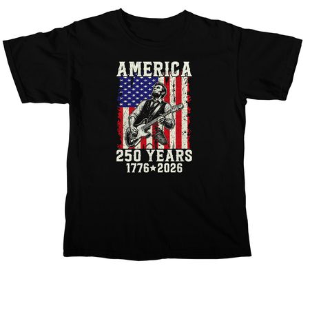 Abraham Lincoln Playing Guitar 4th July 250th, a Black Comfort Colors Unisex Tee