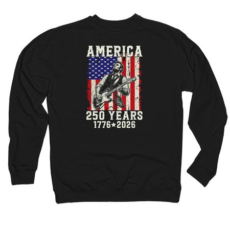 Abraham Lincoln Playing Guitar 4th July 250th, a Black Midweight Crewneck Sweatshirt