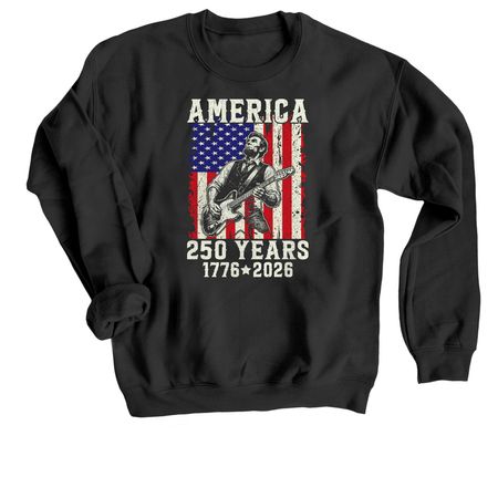 Abraham Lincoln Playing Guitar 4th July 250th, a Black Crewneck Sweatshirt
