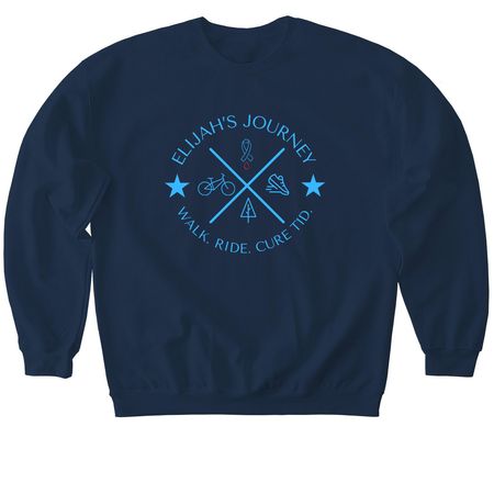 Elijah's Journey Light Blue Words Adult+Youth, a Navy Softstyle Crewneck Sweatshirt
