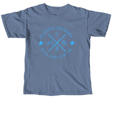 Elijah's Journey Light Blue Words Adult+Youth, a Blue Jean Comfort Colors Unisex Tee