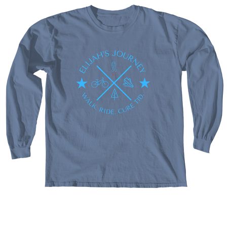 Elijah's Journey Light Blue Words Adult+Youth, a Blue Jean Comfort Colors Long Sleeve Tee