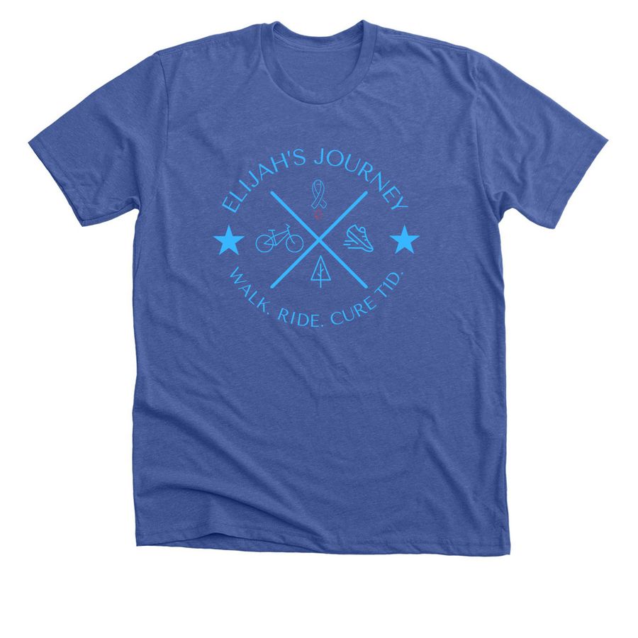 Elijah's Journey Light Blue Words Adult+Youth, a Solid True Royal Premium Unisex Tee