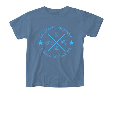 Elijah's Journey Light Blue Words Adult+Youth, a Blue Jean Comfort Colors Youth Tee