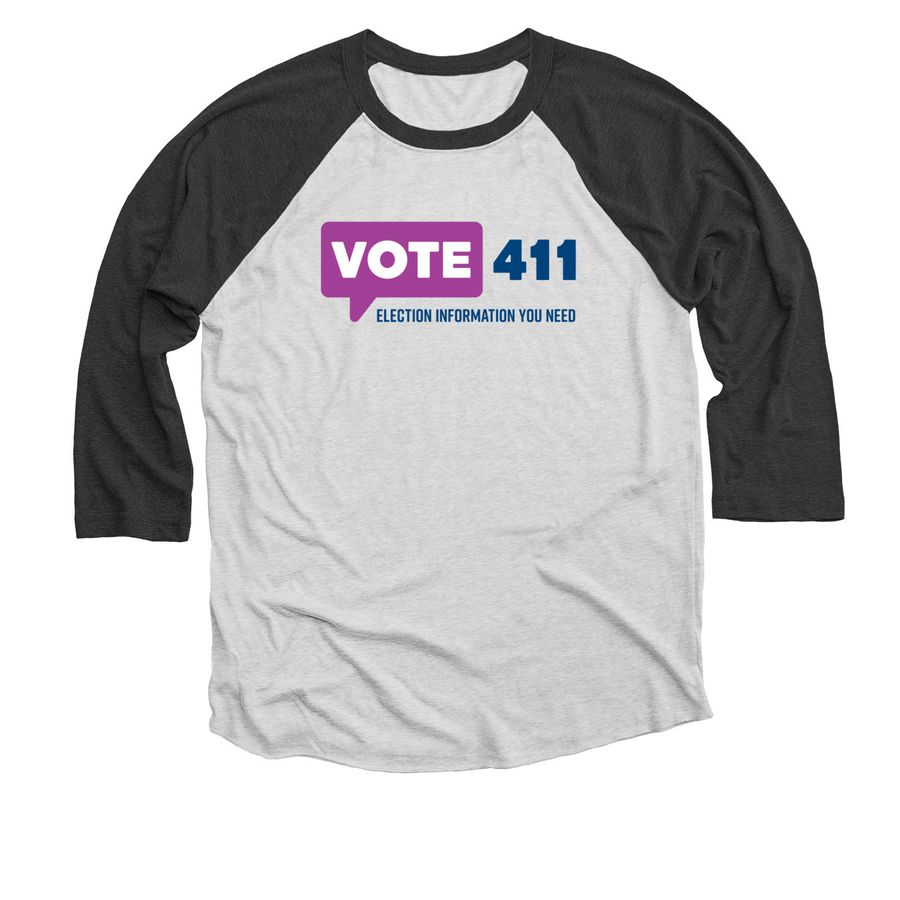Vote411 Tee, a Black and Heather White 3/4 Sleeve Baseball Tee