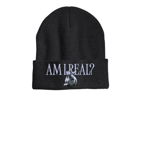 AM I REAL? Graphic Beanie, a Heather Charcoal Printed Cuffed Beanie