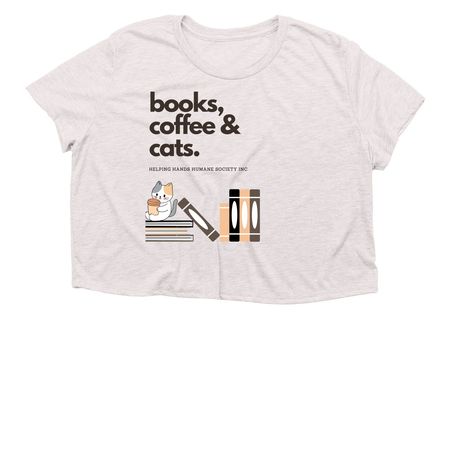 Books, Coffee, and Cats, a Heather Dust Women?s Flowy Cropped Tee