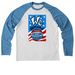 We demand: Free and Fair Elections, a Azure Blue/ Bright White Allmade Eco Triblend Colorblock Raglan Long Sleeve Tee