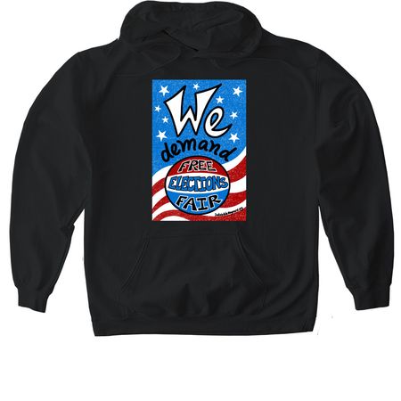 We demand: Free and Fair Elections, a Black Gildan Softstyle Pullover Hoodie
