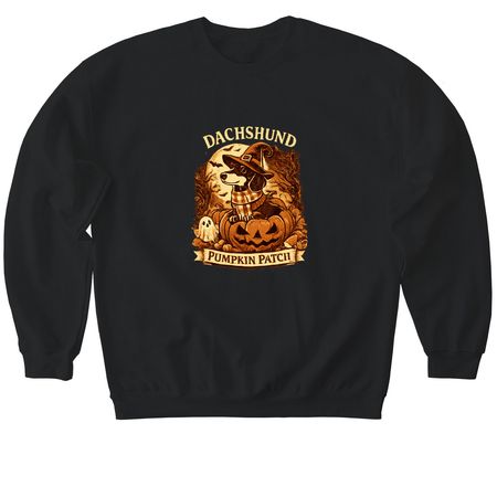 Dachshund Pumpkin Patch, a Black Softstyle Crewneck Sweatshirt