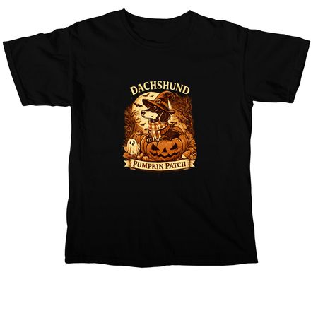 Dachshund Pumpkin Patch, a Black Comfort Colors Unisex Tee