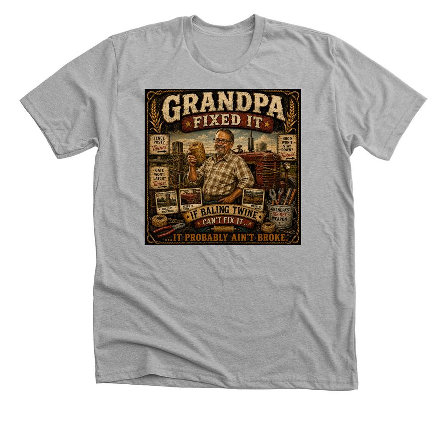 Grandpa fixed it, a Athletic Heather Premium Unisex Tee