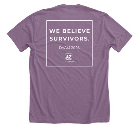 Domestic Violence Awareness Month, a Heather Purple Premium Unisex Tee (back-view)