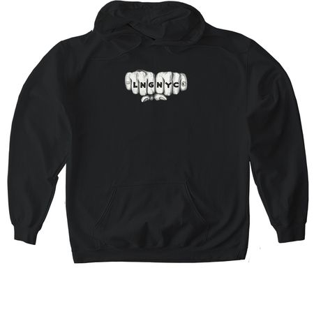LNGNYC Knuckle Tat, a Black Gildan Softstyle Pullover Hoodie