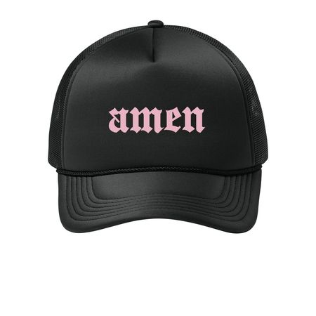 AMEN FOAM TRUCKER, a Deep Black Printed Foam Trucker Hat