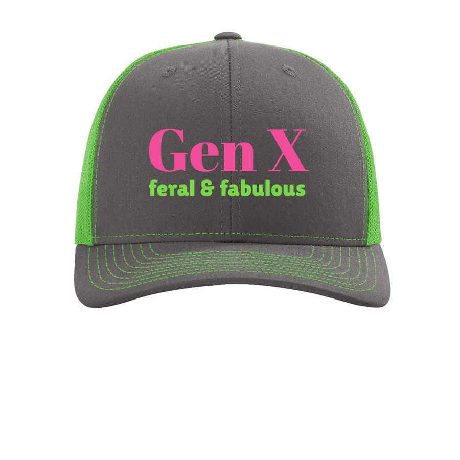 Feral hat, a Charcoal/ Neon Green Printed Snapback Trucker Cap