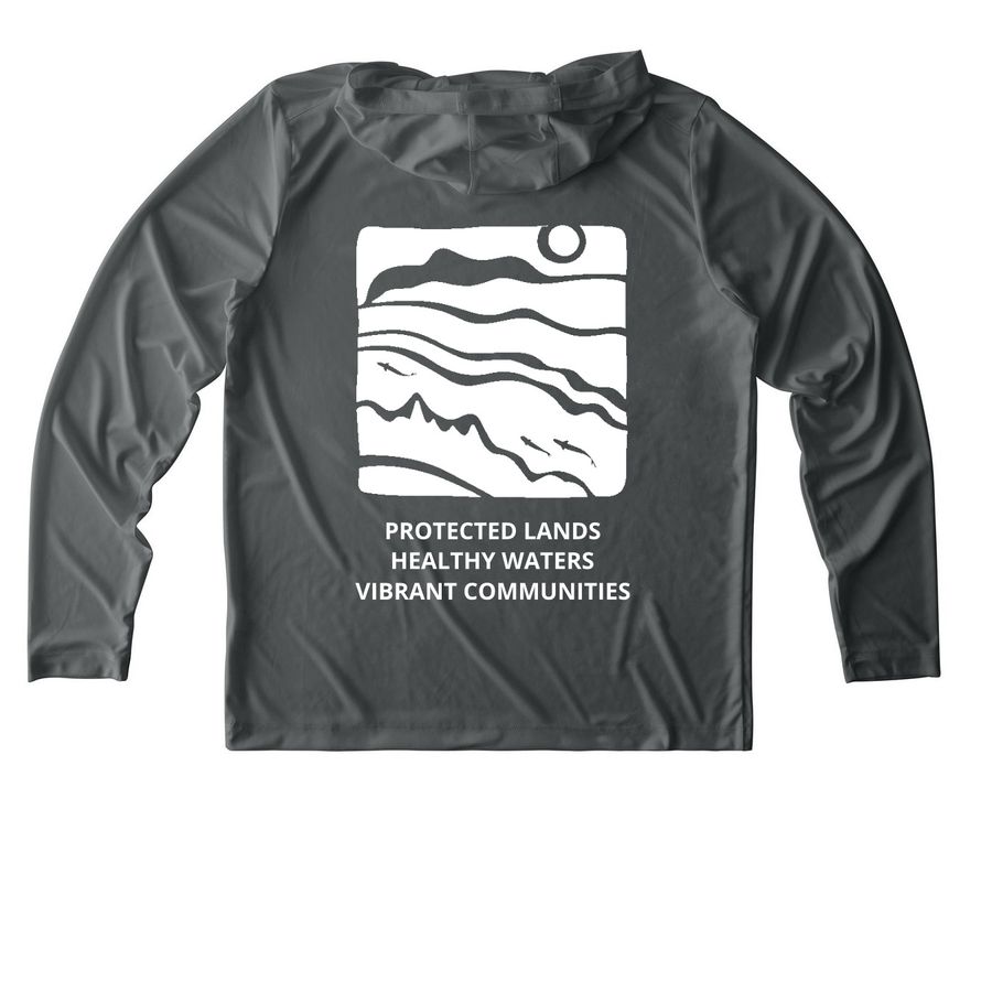 PRLT Sun Hoodie, a Dark Smoke Grey UV Performance Long Sleeve Hoodie (back-view)