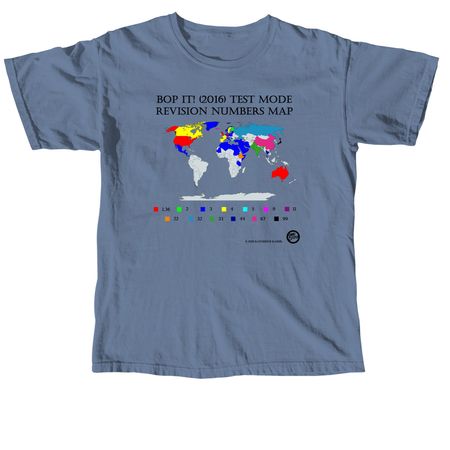 Bop It! (2016) Revision World Map Shirt, a Blue Jean Comfort Colors Unisex Tee