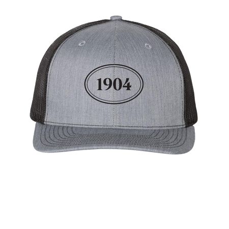 1904 Hats, a Heather Grey/ Black Printed Snapback Trucker Cap