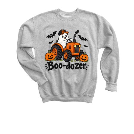 Boo-Dozer Youth Halloween Crewneck, a Sport Grey Youth Crewneck Sweatshirt