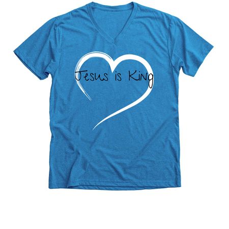 Jesus is King, a Turquoise V-Neck Unisex Tee