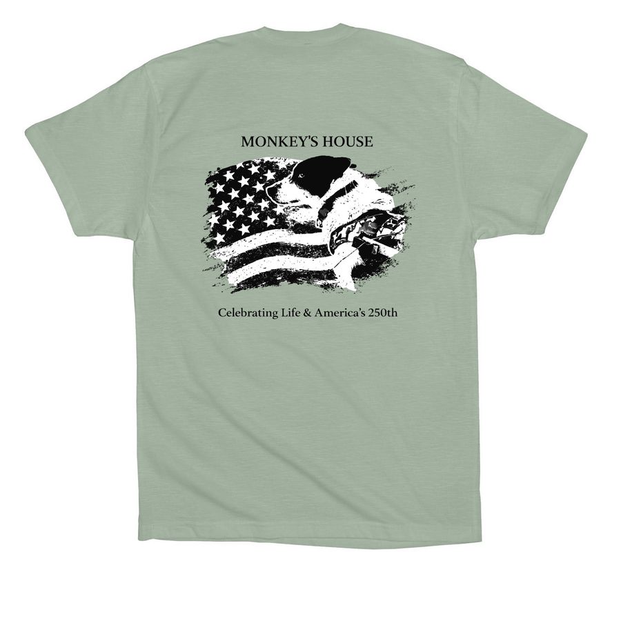 Monkey's House, a Dusty Blue Premium Cotton Tee (back-view)