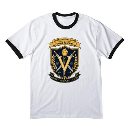 Vanguard United Leaders of Valor Academy, a White/ Jet Black Cotton Ringer Tee