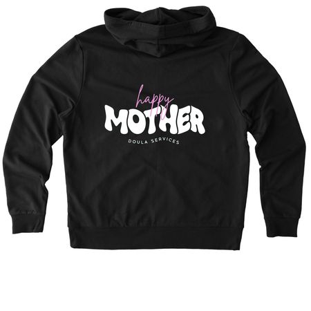 Happy Mother Zip, a Deep Black Allmade Organic French Terry Zip Up Hoodie (back-view)