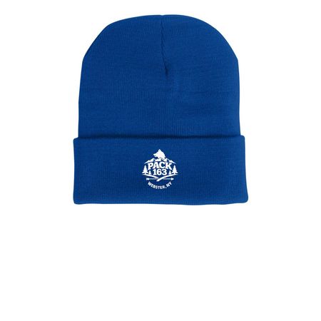 Pack 163 Winter Hat, a Royal Blue Printed Cuffed Beanie