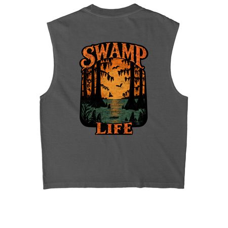 Swamp Life, a Faded Black Heavyweight Garment Dye Muscle Tee