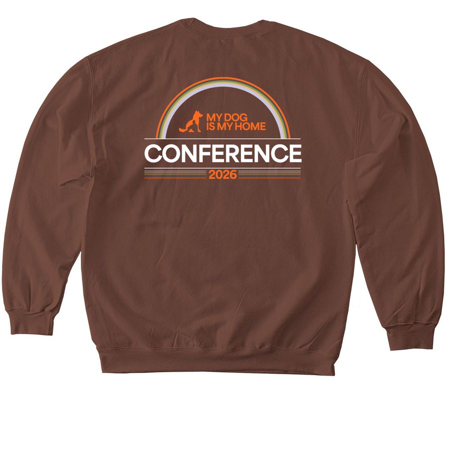 My Dog Is My Home Conference 2026 - Design C, a Cocoa Softstyle Crewneck Sweatshirt (back-view)