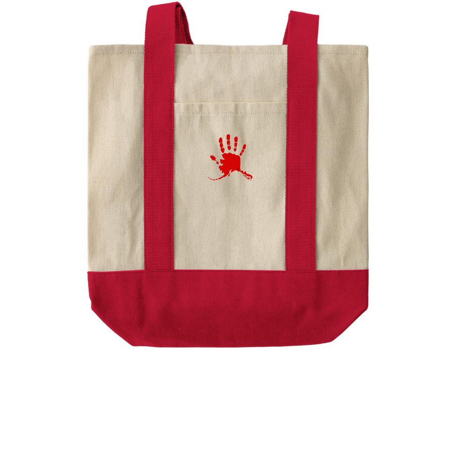 Two-tone canvas MMIP bag red&nbsp;&nbsp;, a Natural/Red Two-Tone Grocery Tote Bag