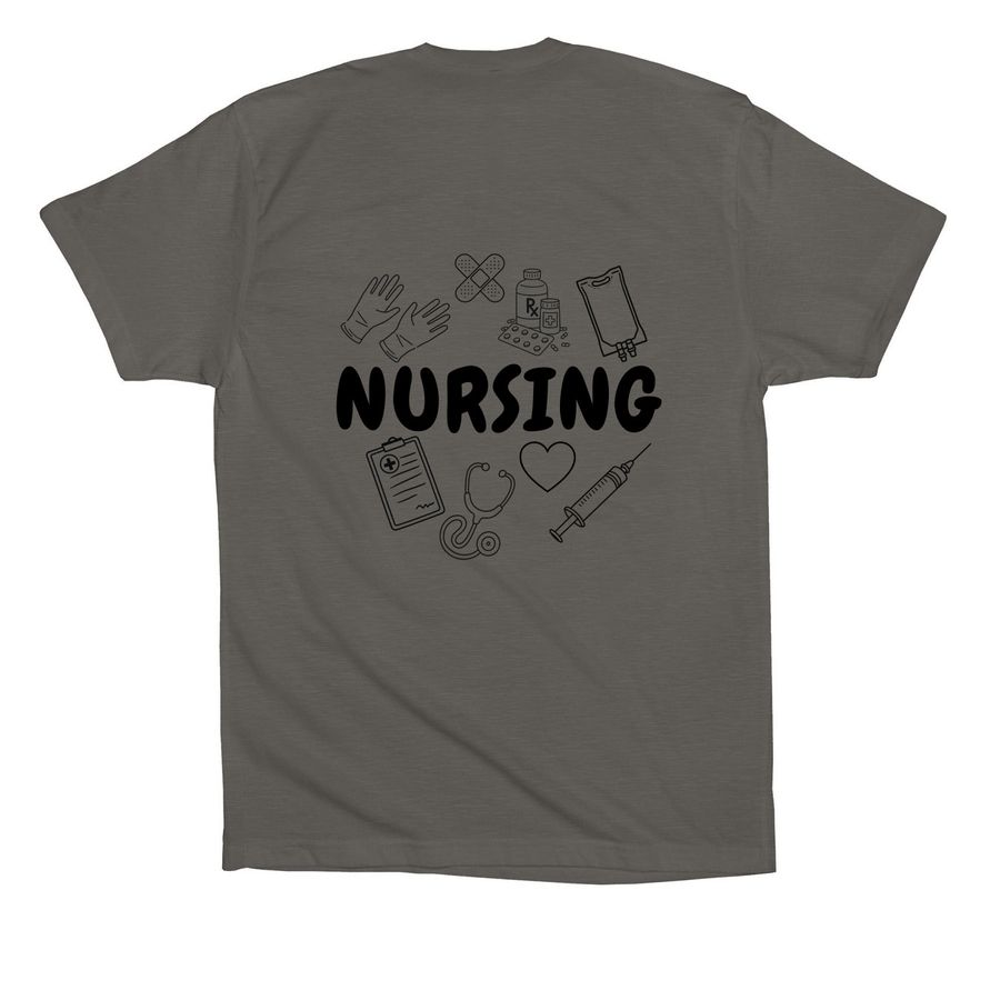 Nursing Essentials, a Asphalt Premium Cotton Tee (back-view)