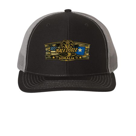 BMA HATS USA-SOM, a Black/ Charcoal Printed Snapback Trucker Cap