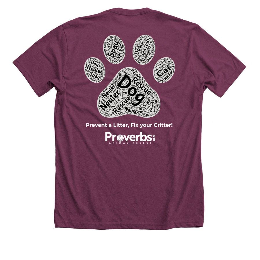 Spay & Neuter (Paw Print), a Heather Maroon Premium Unisex Tee (back-view)