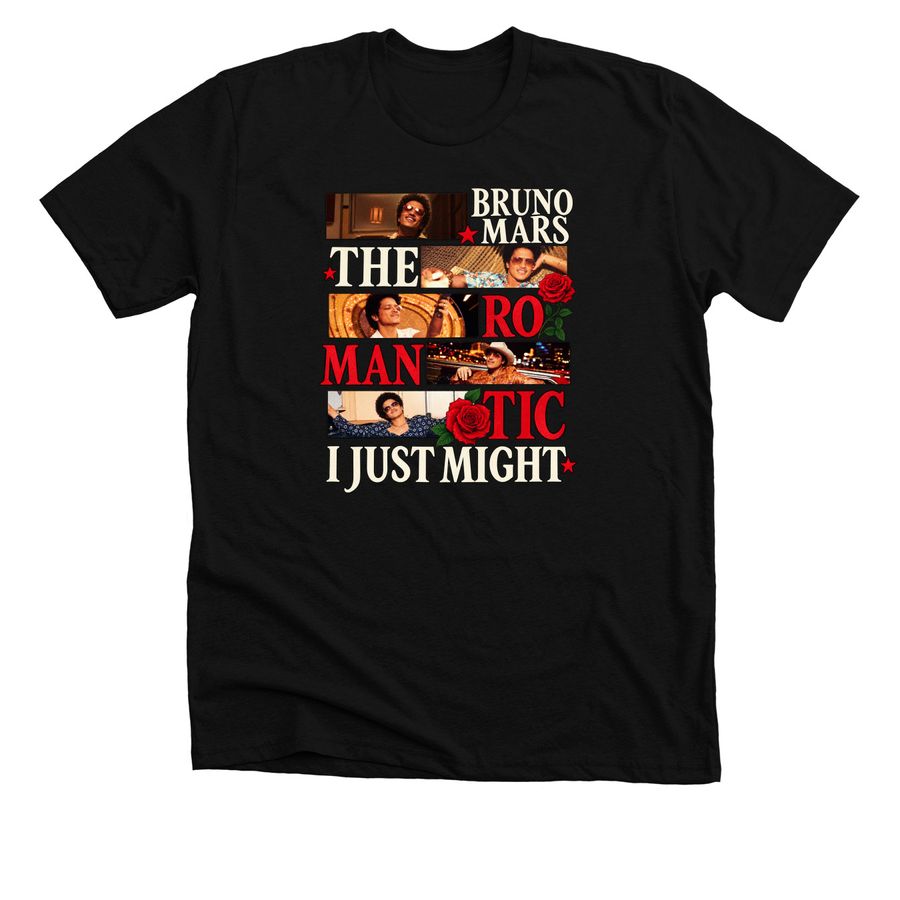 Bruno Mars Tour 2026 T-Shirt, Romantic Tour D, a Solid Black Blend Premium Unisex Tee