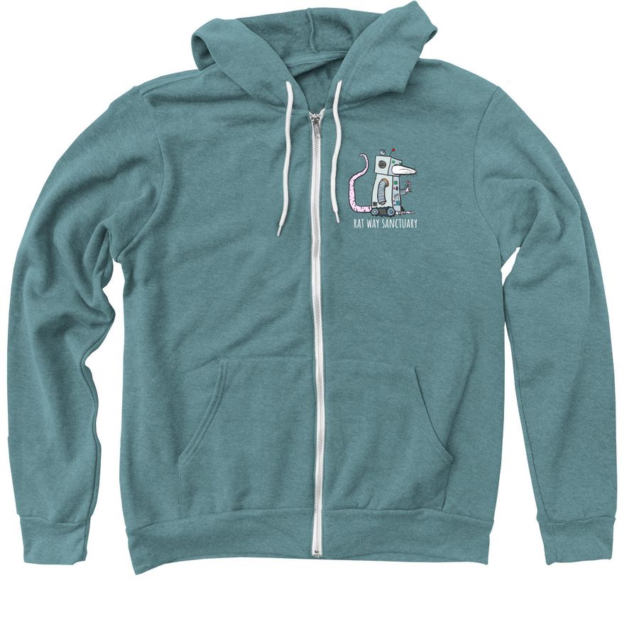 Robot Rat Zip Hoodie, a Heather Deep Teal Zip Up Hoodie