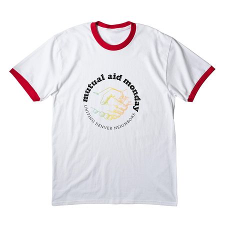 Mutual Aid Monday, a White/ Red Cotton Ringer Tee