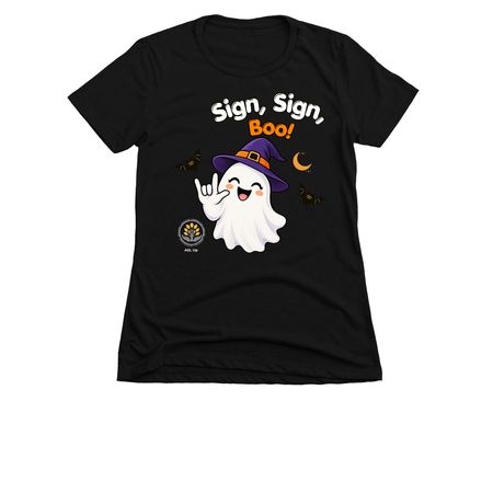 Sign, Sign, Boo! - Halloween with ASL Up, a Black Women's Slim Fit Tee