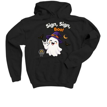 Sign, Sign, Boo! - Halloween with ASL Up, a Black Youth Pullover Hoodie