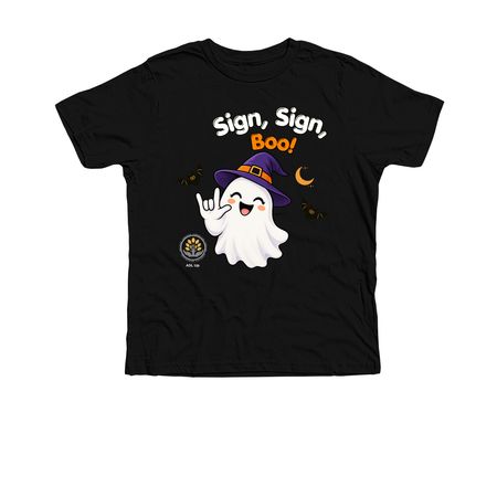 Sign, Sign, Boo! - Halloween with ASL Up, a Solid Black Blend Premium Youth Tee